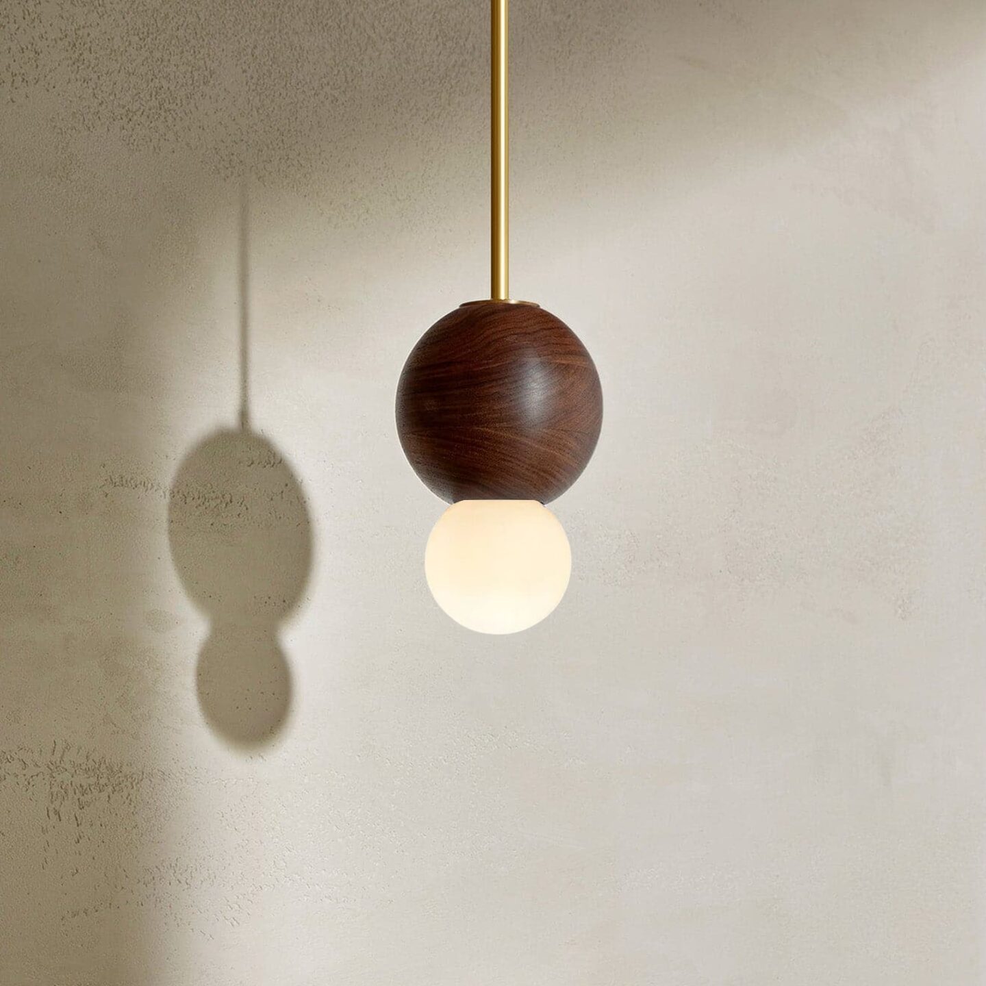 Bright Beads Sphere Pendant in Walnut & Brass with Solid Rod